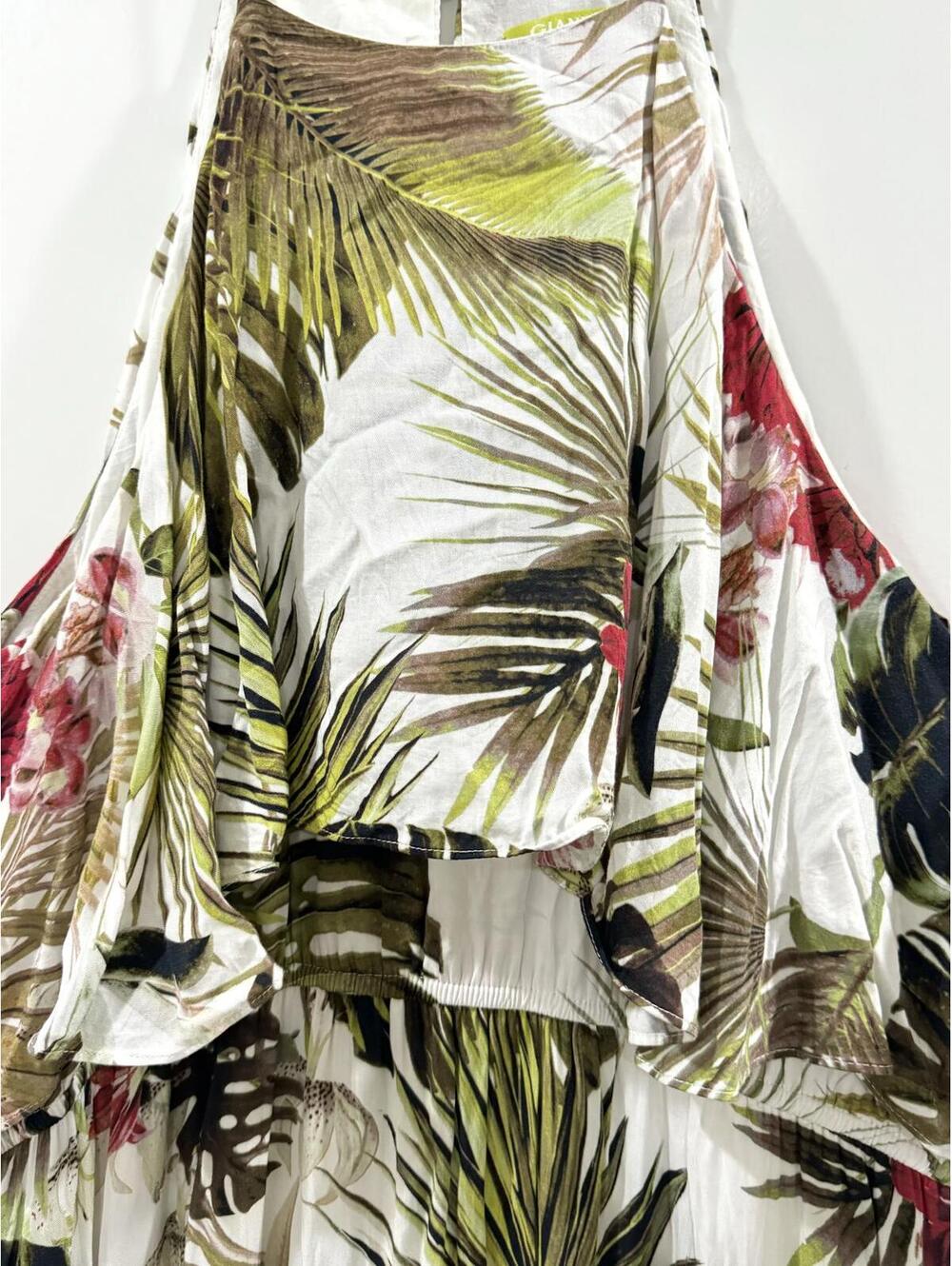 Gianni Bini Tropical Palm Leaf High Neck Maxi Dress XL White Floral Resortwear - Picture 4 of 9